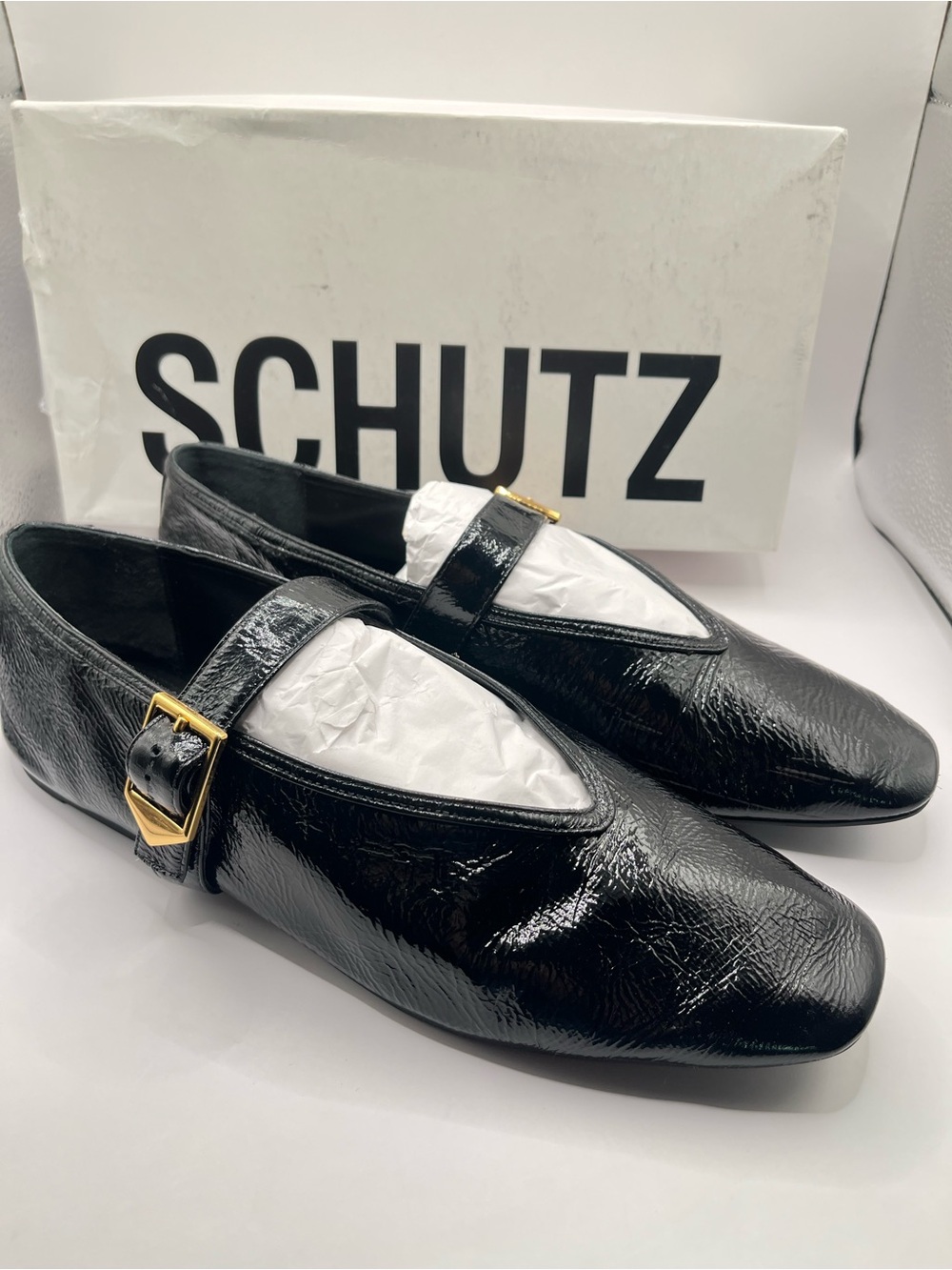 SCHUTZ 9.5 New Vick Buckle Black Patent Leather Buckle Loafers